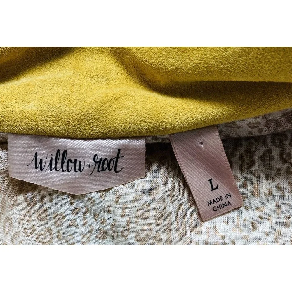 WILLOW ROOT Women Jacket Faux Suede‎ Cropped Moto Long Sleeve Sz L Yellow c-25